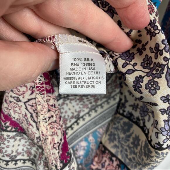 Stitch Fix Lavender Brown Burgundy Jenna Split Neck Silk Blouse Sz.M NWT - Picture 10 of 11